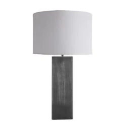 Pillar Square Table Lamp - Pewter -Lumi Home Shop table lamp pillar square pewter large drum white PIL GE SQTL P W LDR front