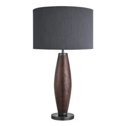 Wooden Geometric Pillar Table Lamp - Walnut - Expected W/c 29th Of July 19 Wooden Geometric Pillar Table Lamp - Walnut - Expected W/c 29th Of July -Lumi Home Shop table lamp wooden geo pillar walnut lrg drum grey WO GE PILTL WN GR LDR
