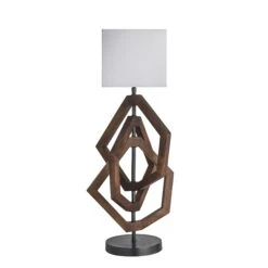 Wooden Geometric Polygon Table Lamp - Walnut -Lumi Home Shop table lamp wooden geo polygon walnut smll cube white WO GE POTL WN W SCU angled