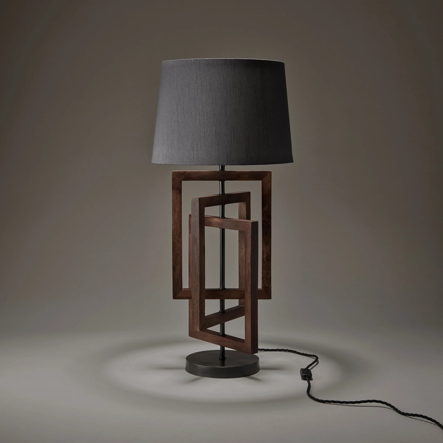 Wooden Geometric Rectangle Table Lamp - Walnut