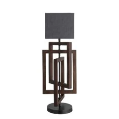 Wooden Geometric Rectangle Table Lamp - Walnut -Lumi Home Shop table lamp wooden geometric rectangle walnut small cube grey WO GE RETL WN GR SCU front